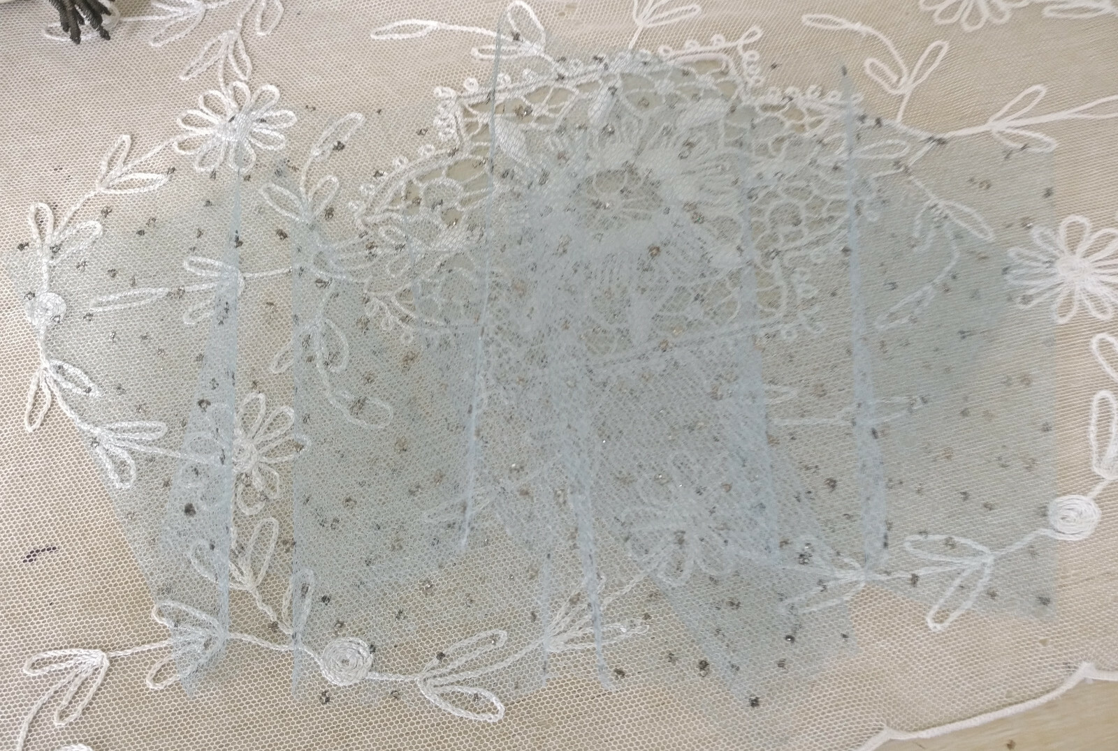 Vintage Pale Blue Tulle Glitter Dots Hat Netting Antique Millinery New Old Stock