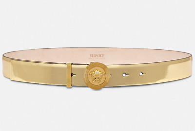 NWT Versace Biggie Medusa Logo Buckle Metallic Gold Leather Belt 105 US 42 $675