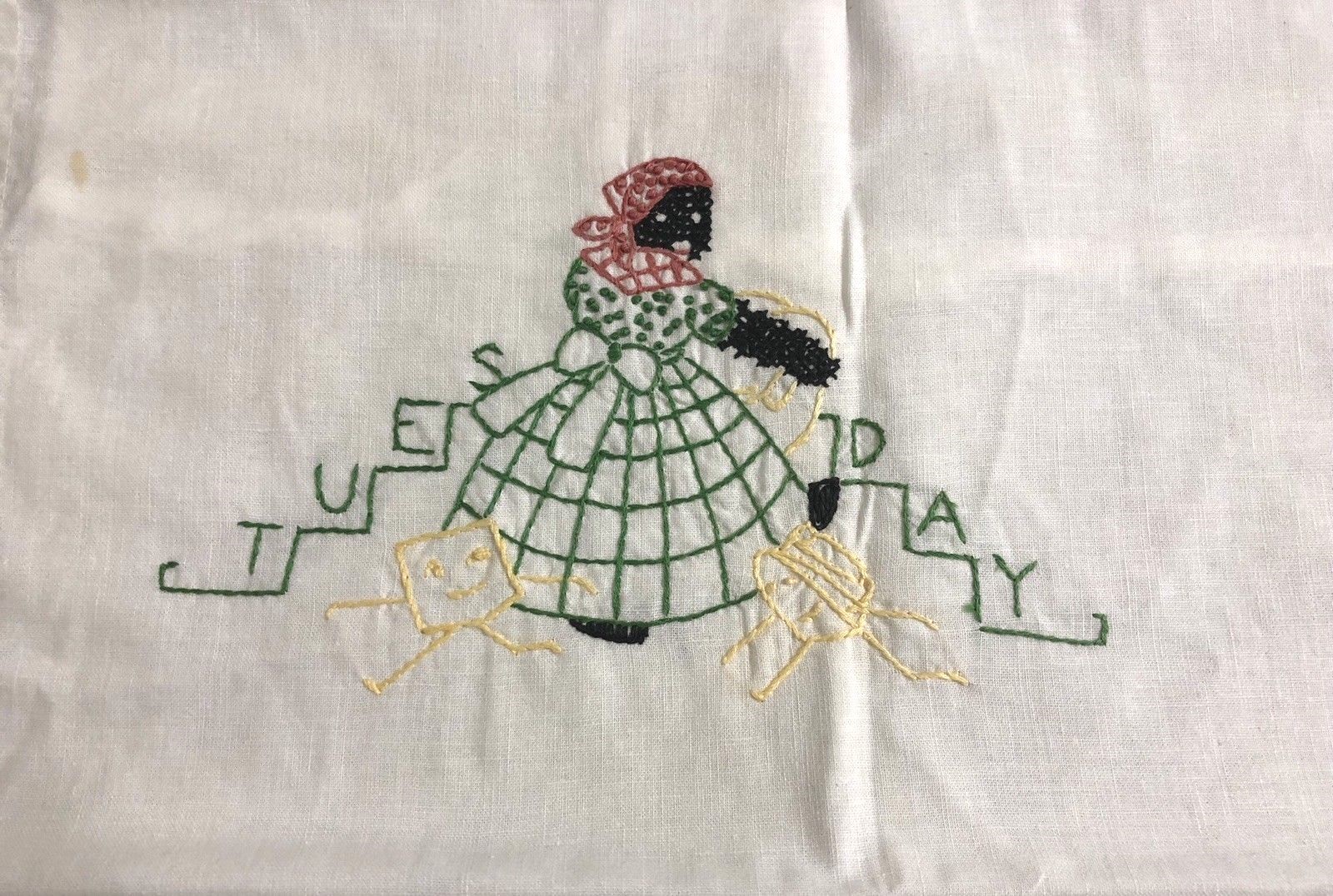 Vintage Black Americana Embroidered Days Of The Week Tuesday / Thursday