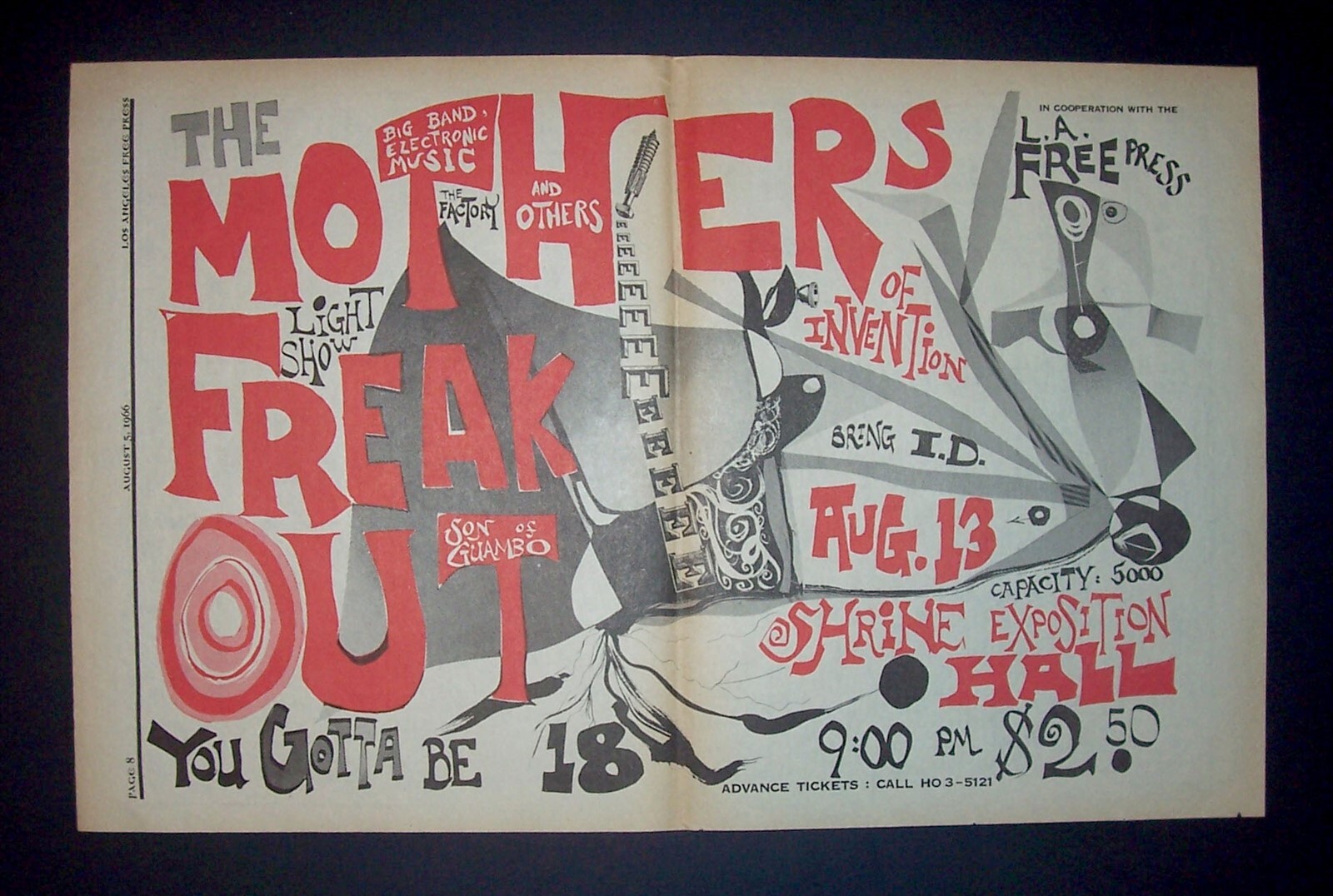 Frank Zappa &amp; The Mothers Freak Out Shrine Expo Hall 1966 Poster 