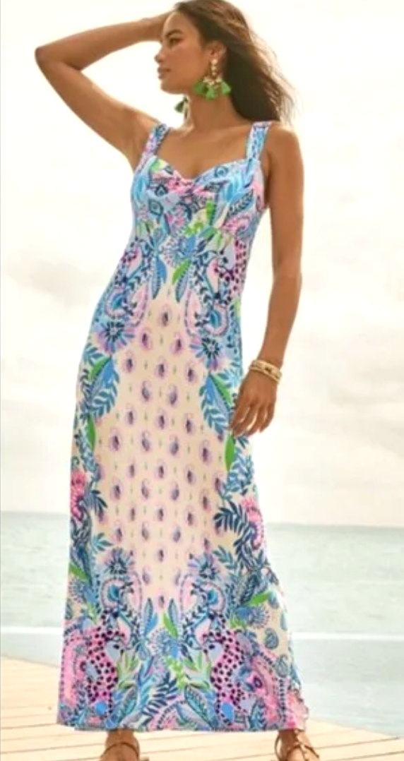 Pre-owned Lilly Pulitzer Size 10 Ambria Maxi Dress Haute Cature Macadamia Htf? In Multicolor