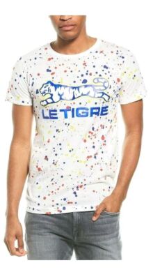 Le Tigre Men's Allover Paint Splatter Blast White Tee T-Shirt