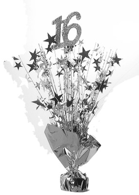 2 Metallic Silver 16 Birthday Balloon Weights 15'' tall centerpiece decoration 