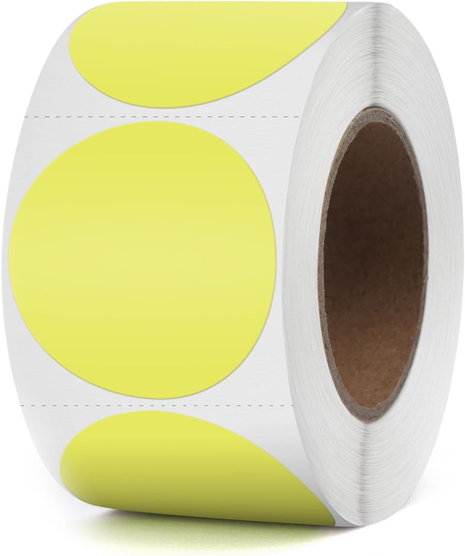 Yellow round Thermal Labels 1.5 Inches Circle Thermal Sticker Paper Self-Adhesiv
