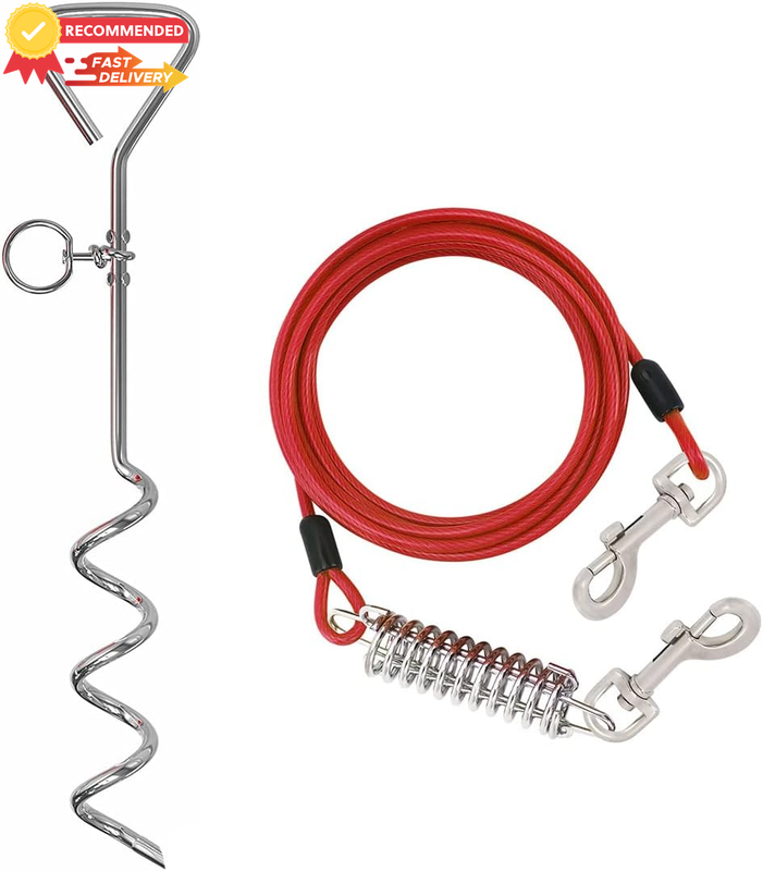 Dog Tie Out Cable 16.5ft & Stake Heavy Duty No Tangle - Small Medium Large Pets