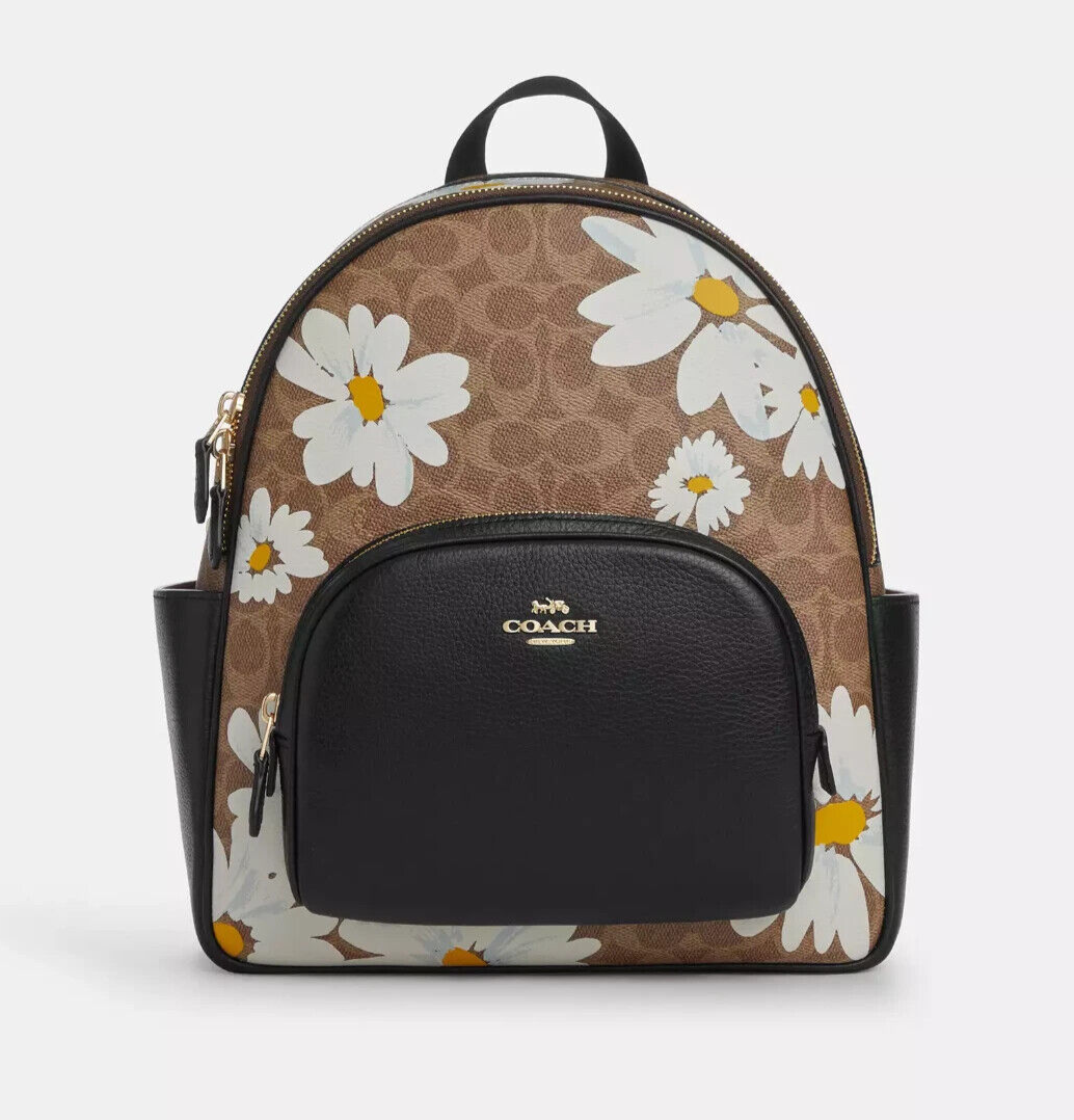 Coach Court Tan Floral Print Signature Coated Canvas