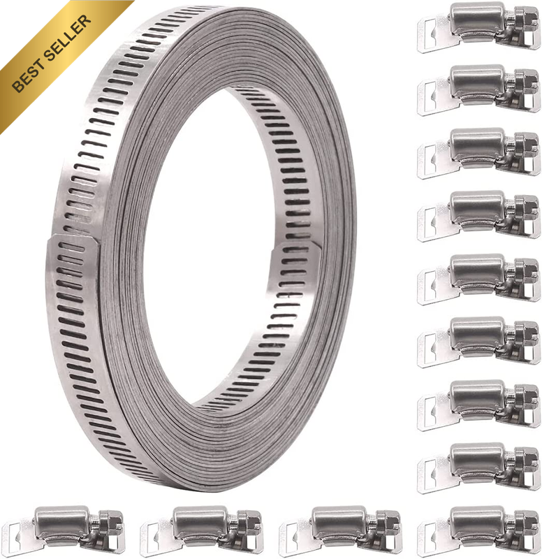 13Pcs 20 Feet Long Worm Gear Hose Clamp, 304 Stainless Steel Large Adjustable Pi