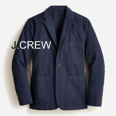 J.CREW blazer navy blue chore cotton linen chino 38 suit jacket slim M casual nr