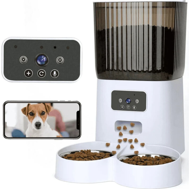 Automatic Pet Feeder with Camera for 2 Pets, 1080P Camera