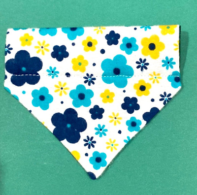 Over Collar Slide On Pet Dog Cat Bandana Scarf BLUE FLOWERS ON FLANNEL XSMALL