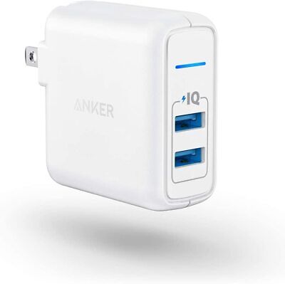 USB Wall Charger Anker Dual Port 24W Power Adapter PowerIQ Charge Foldable Plug