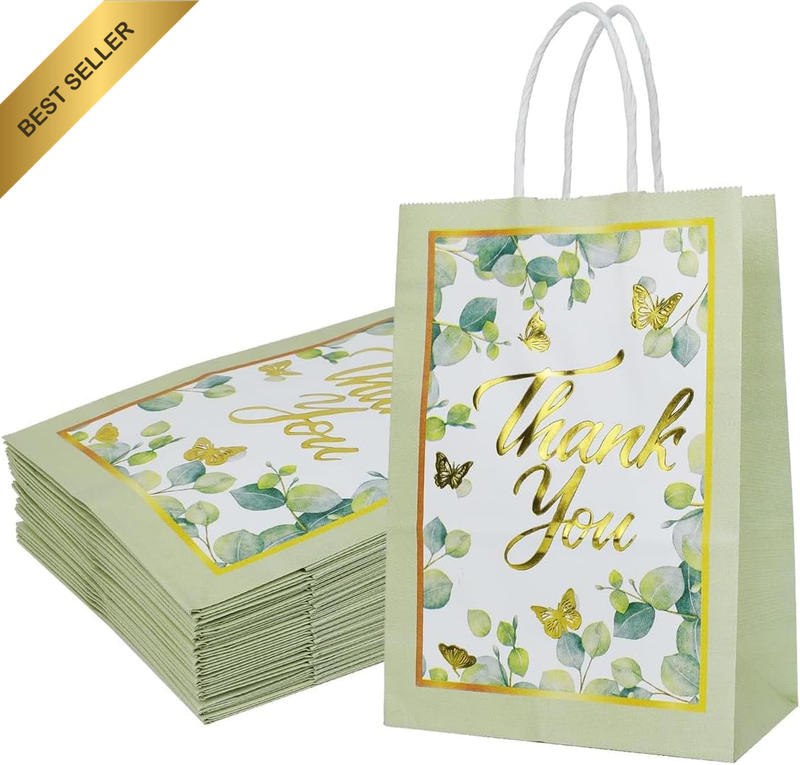 Floral Thank You Bags, 30 Pcs, 8.3 X 5.9 X 3.1 Inch Kraft Paper Bags with Bronzi