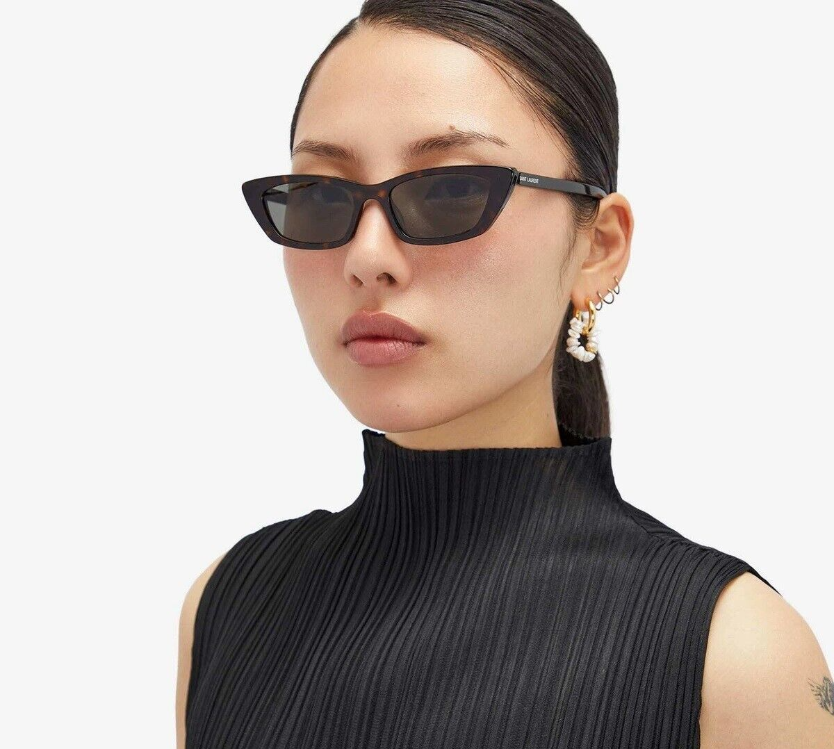 Pre-owned Saint Laurent Sl277 009 Black Black Cat Eye Unisex Sunglasses In Gray