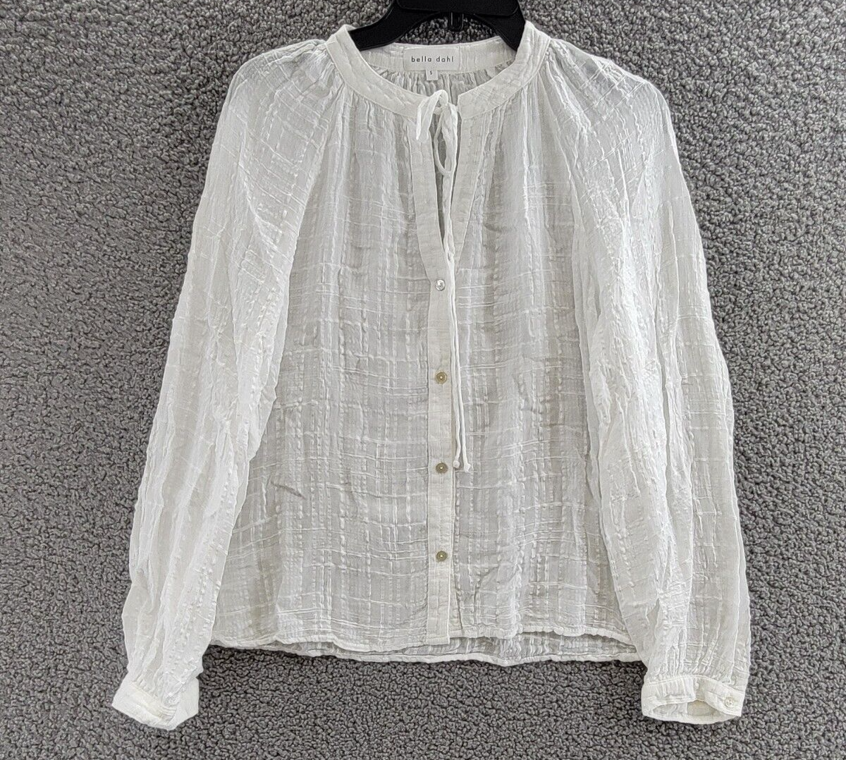 Bella Dahl Tie Neck Raglan Sleeve Top Women's Small White Button Closure - Picture 2 of 19