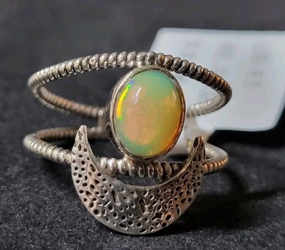 Crescent Moon Ethiopian Opal 925 Sterling Silver Ring Size 8.5 Jewelry  2327
