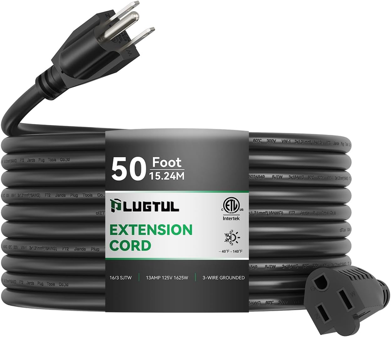 50ft Outdoor Extension Cord 16/3 Gauge Heavy Duty Waterproof 3...