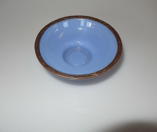 Peking Art Glass Bowl Embossed Copper Rim Circa 1890