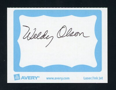 Weldon Olson DEC. 1960 Olympic Hockey Gold Medal Signed 2.4x3.4 Bookplate E23165
