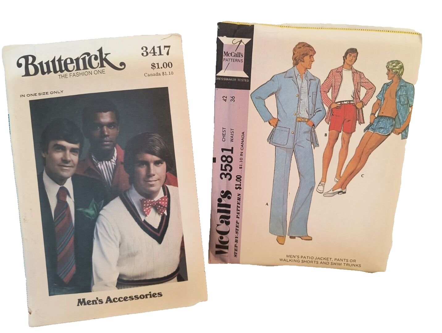 Vintage 2 Men's Patterns McCall's 3581 Jacket Pants Shorts Vintage 2 Men's Patterns McCall's 3581 Jacket Pants Shorts