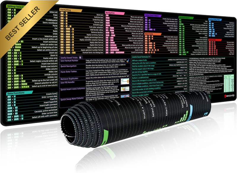 Excel Shortcut Keys Mouse Pad -90X30 Cm Extended Large Cheat Sheet Mousepad PC O