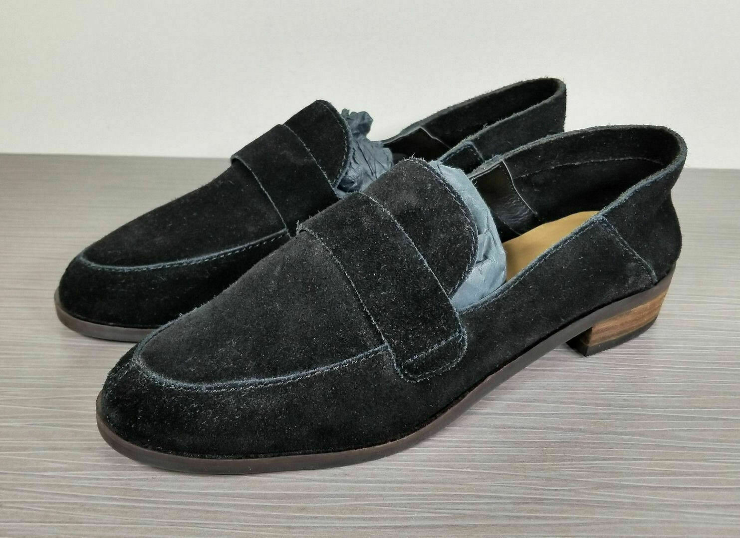 Lucky Brand Chennie Stacked Heel Loafers, Black Suede, Womens Sizes 6 & 8.5