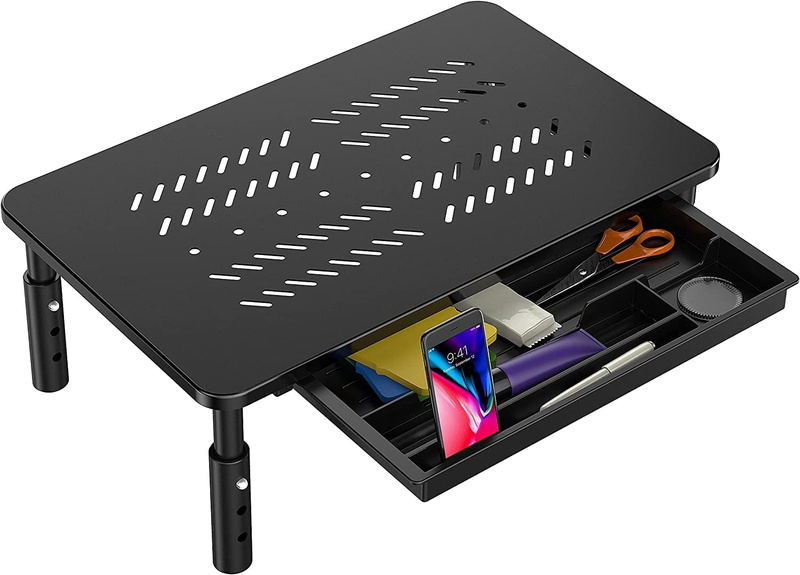 With Drawer - Adjustable Computer Monitor Riser, Metal De