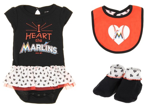 Outerstuff MLB Infant Miami Marlins Play With Heart Creeper, нагрудник и ботильоны