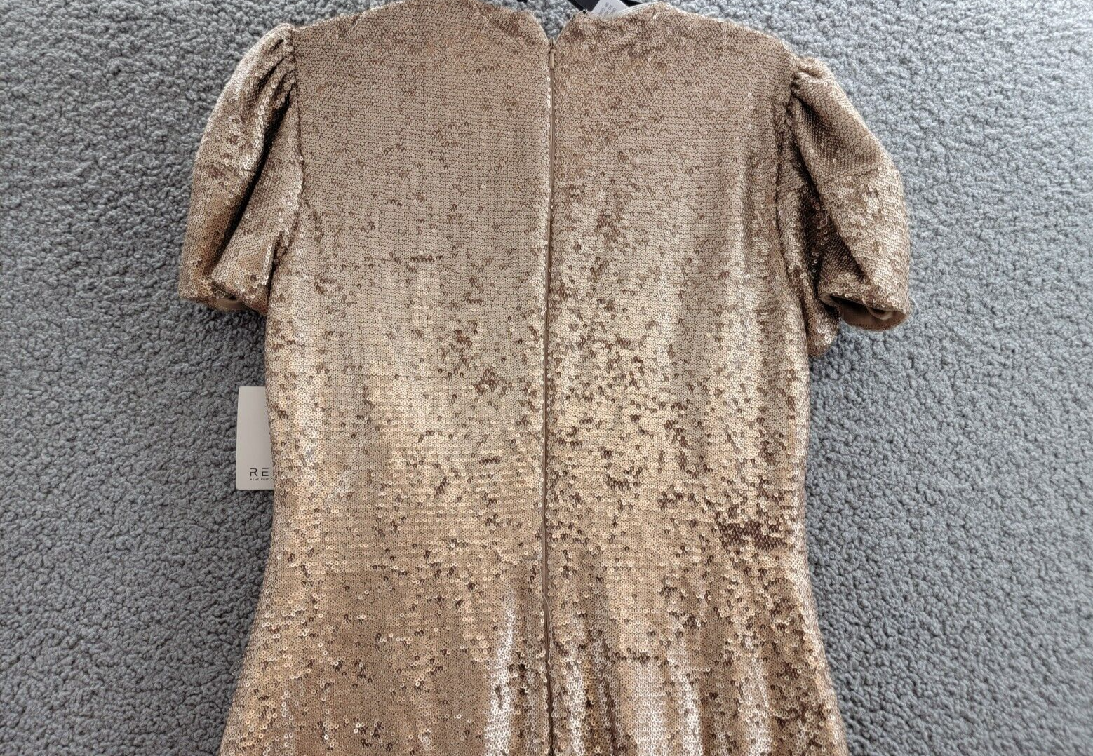 RENE Rene Ruiz Puff Sleeve Sequin Cocktail Dress Women's 8 Gold Back Zip Closure - Picture 13 of 17