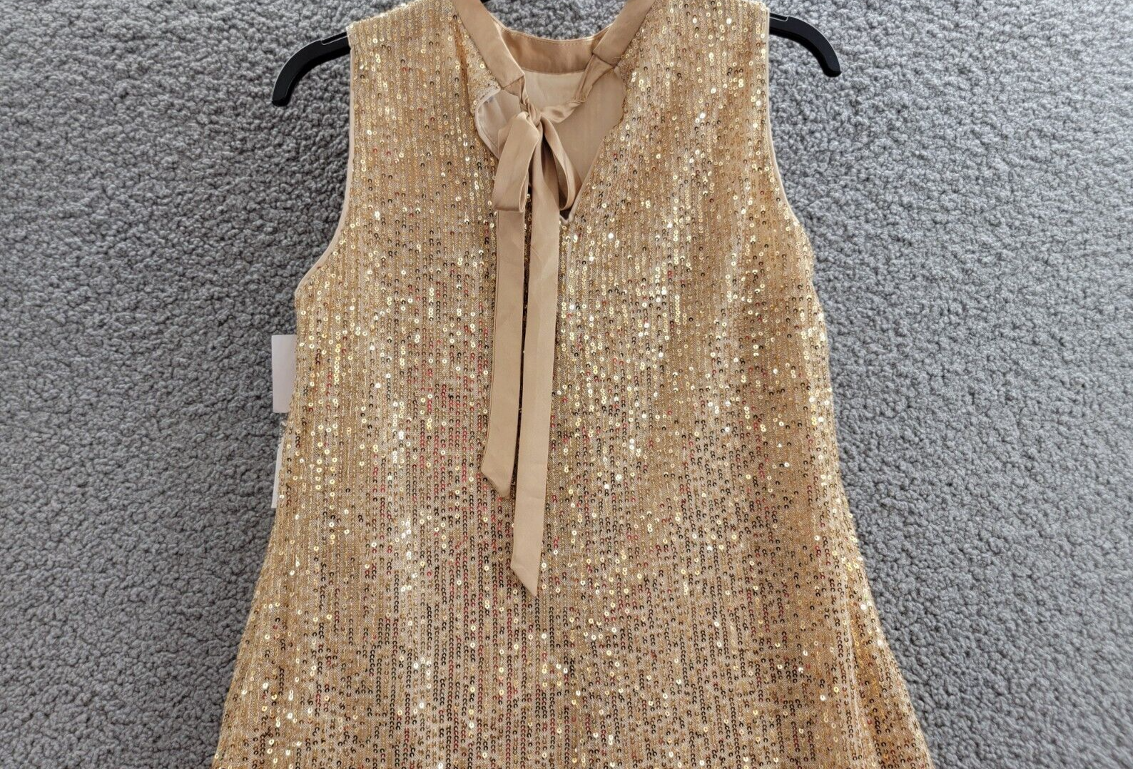 kensie Sequined-Mesh Sleeveless Shift Dress Women's 2 Gold Back Neck Tie Closure - Picture 9 of 15