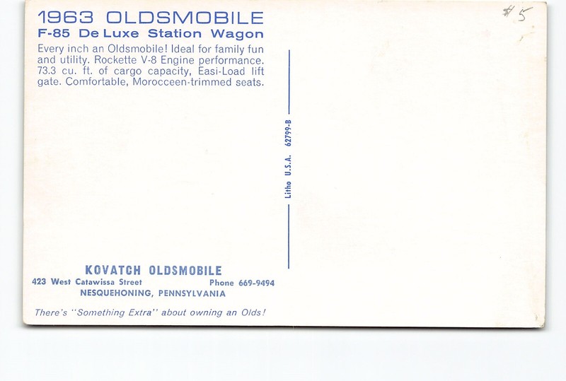 1963 Oldsmobile F-85 Deluxe Station Wagon PA Chrome Postcard Vtg Unposted