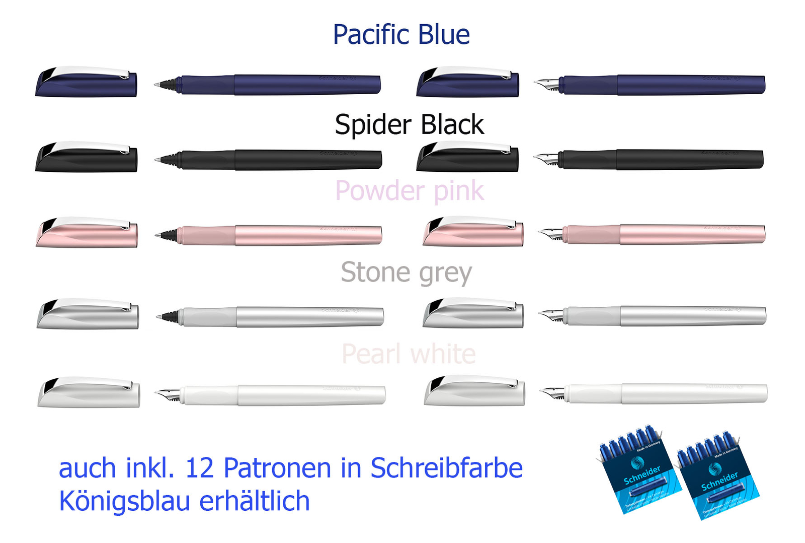 Schneider Tintenroller Füller Patronen Ceod Shiny Sets & Farbe wählbar