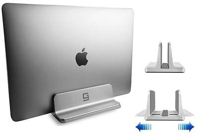 Vertical Laptop Stand [Adjustable] Desktop Aluminum Compact Fit All Sizes Silver