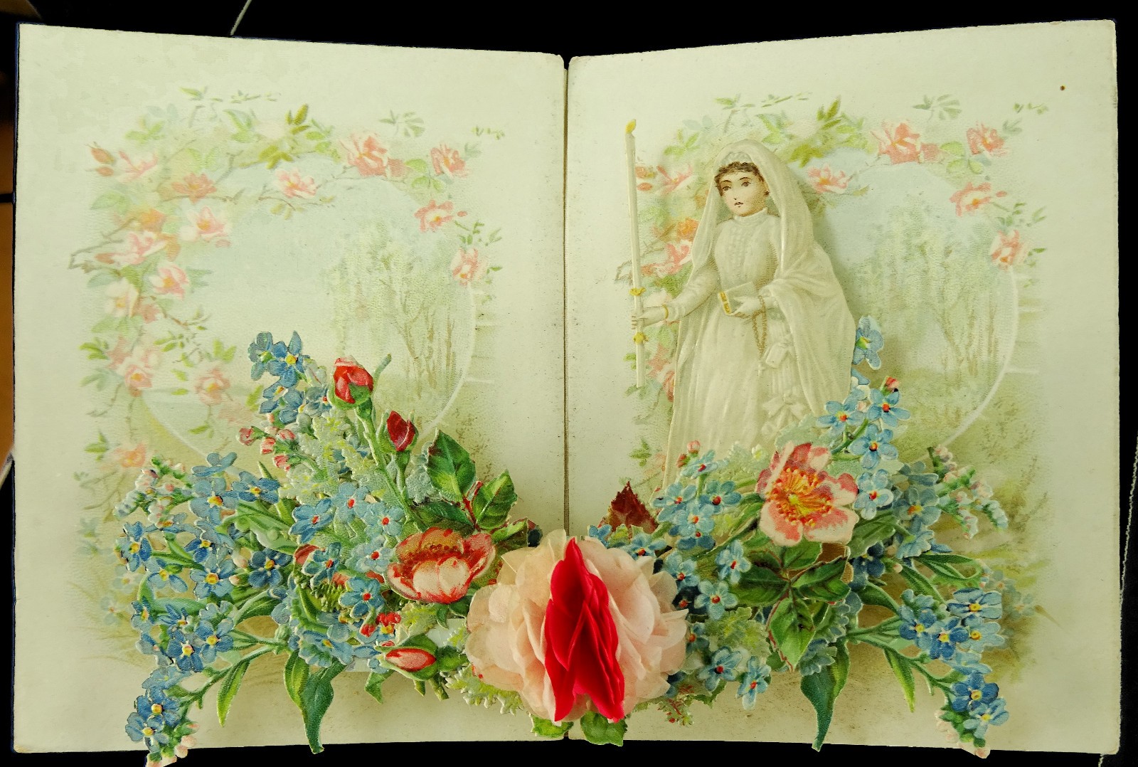 1902 Girl First Communion Antique Pop-Up Holy Souvenir Card French