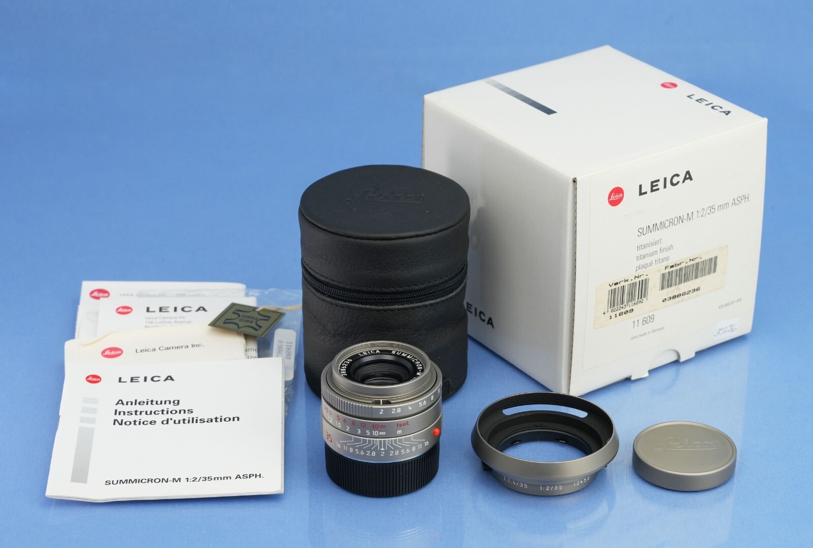 LEICA 35MM SUMMICRON-M F2 ASPH 11609 TITANIUM TITAN LENS +