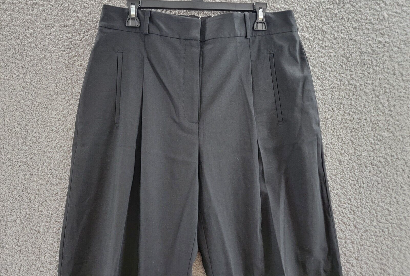 Veronica Beard Ollie Wool Blend Wide Leg Pants Women's 12 Black Solid High Rise - Picture 3 of 18