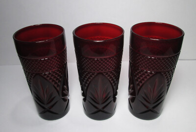 3 Luminarc Antique Ruby Red Iced Tea Coolers 16 oz Tumblers 6 1/4''