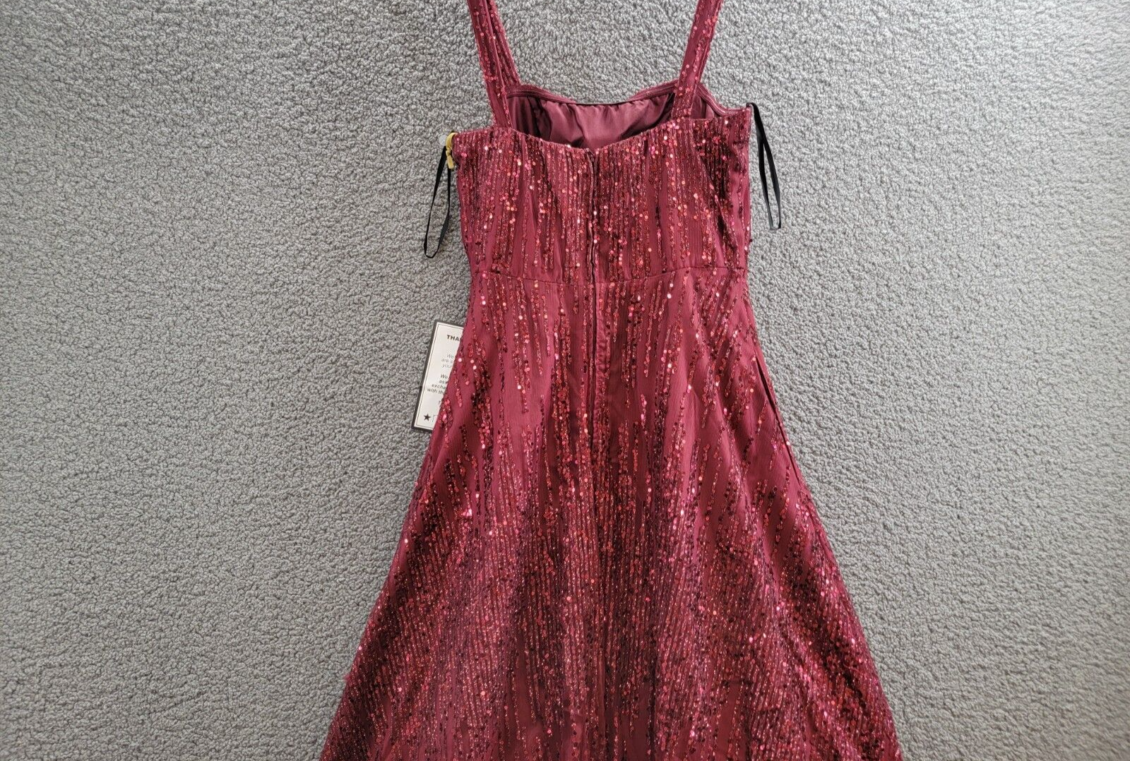 Say Yes to the Prom Glitter Mesh Gown Juniors' 7/8 Wine Square Neck Back Zip - Picture 11 of 16