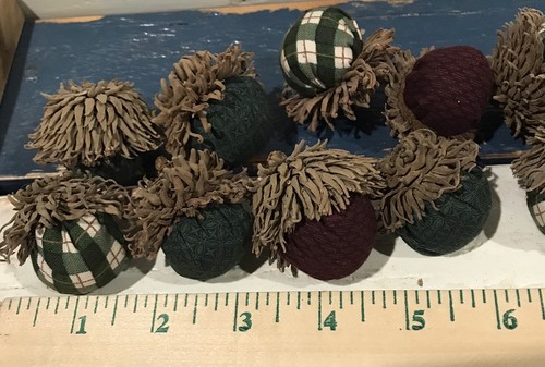 One Dozen Primitive Real Burr Cap & Acorn Fabric Ornies Bowl Fillers