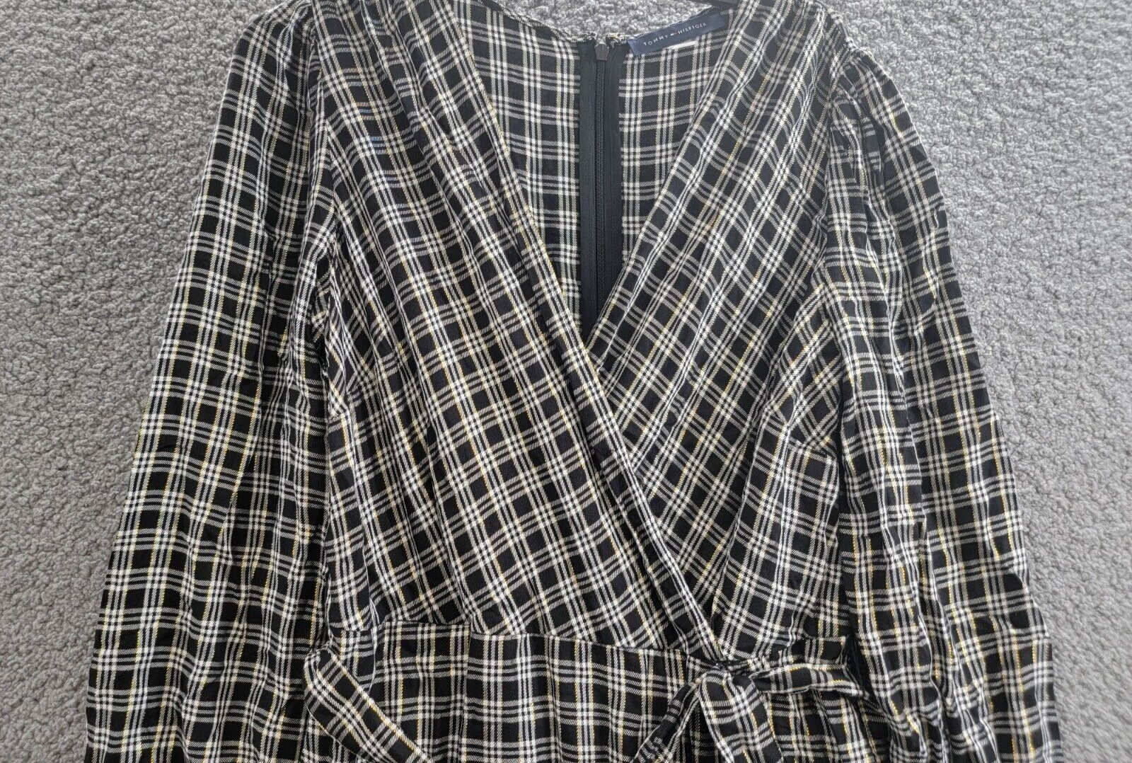 Tommy Hilfiger Check Ruffle-Hem Wrap Dress Women's 10 Black Multi Zip Closure - Picture 3 of 16