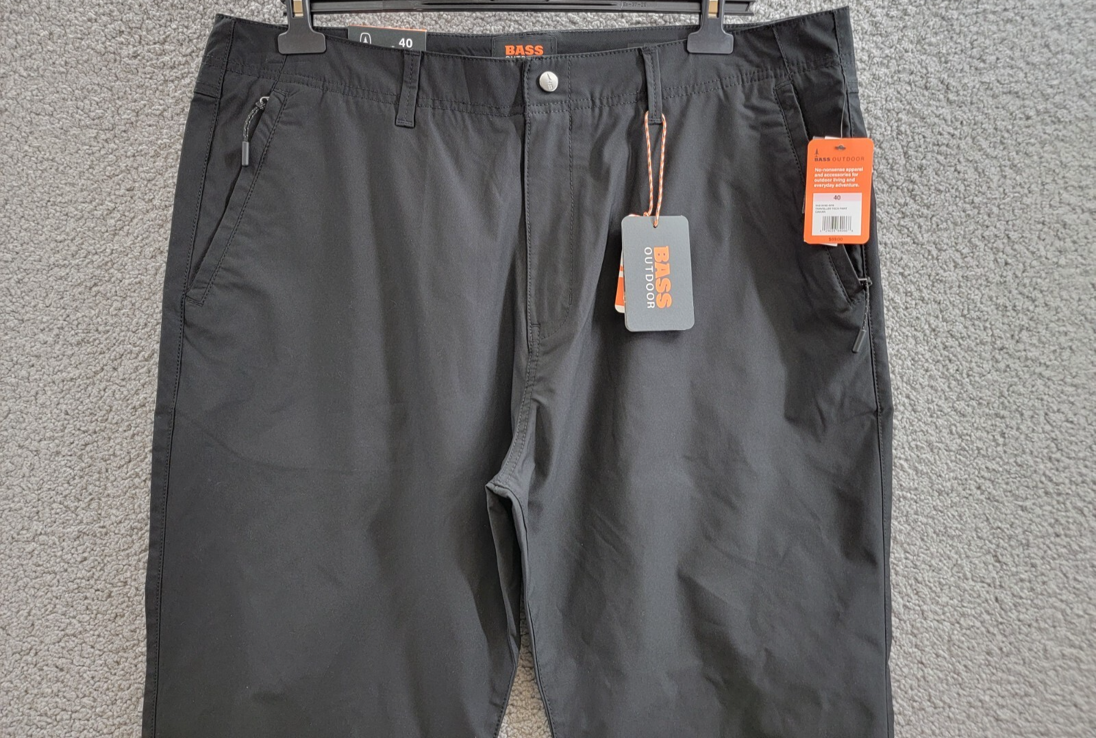 Bass Outdoor Straight-Fit Traveler Pants Men's 40 Caviar High Rise Slash Pocket - Picture 3 of 19