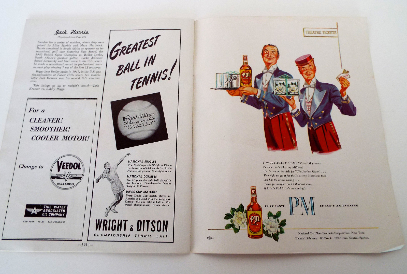 1947 World Championship Tennis Tour Program Jack Kramer Bobby Riggs Pancho Dinny