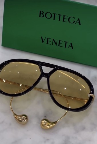 Pre-owned Bottega Veneta Bv 1273s 003 Black Gold Limited Edition Earrings Sunglasses In Yellow