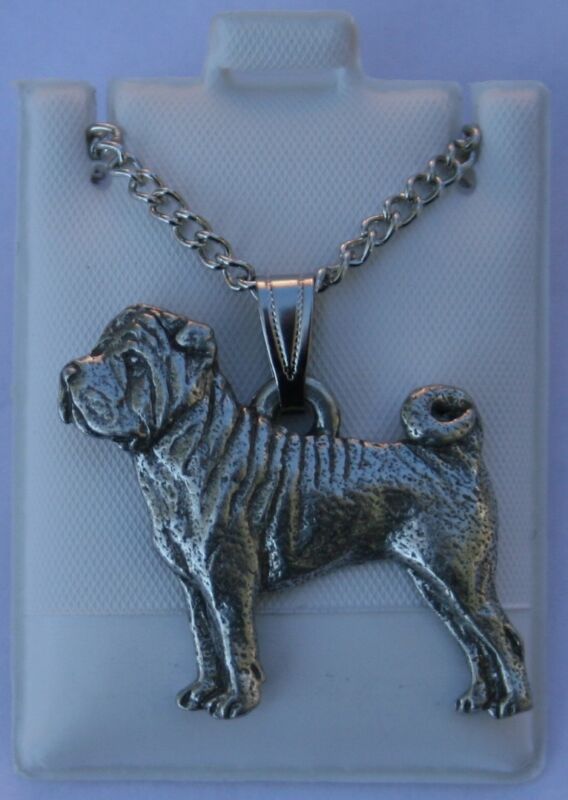 Shar Pei Dog Harris Fine Pewter Pendant w Chain Necklace USA Made
