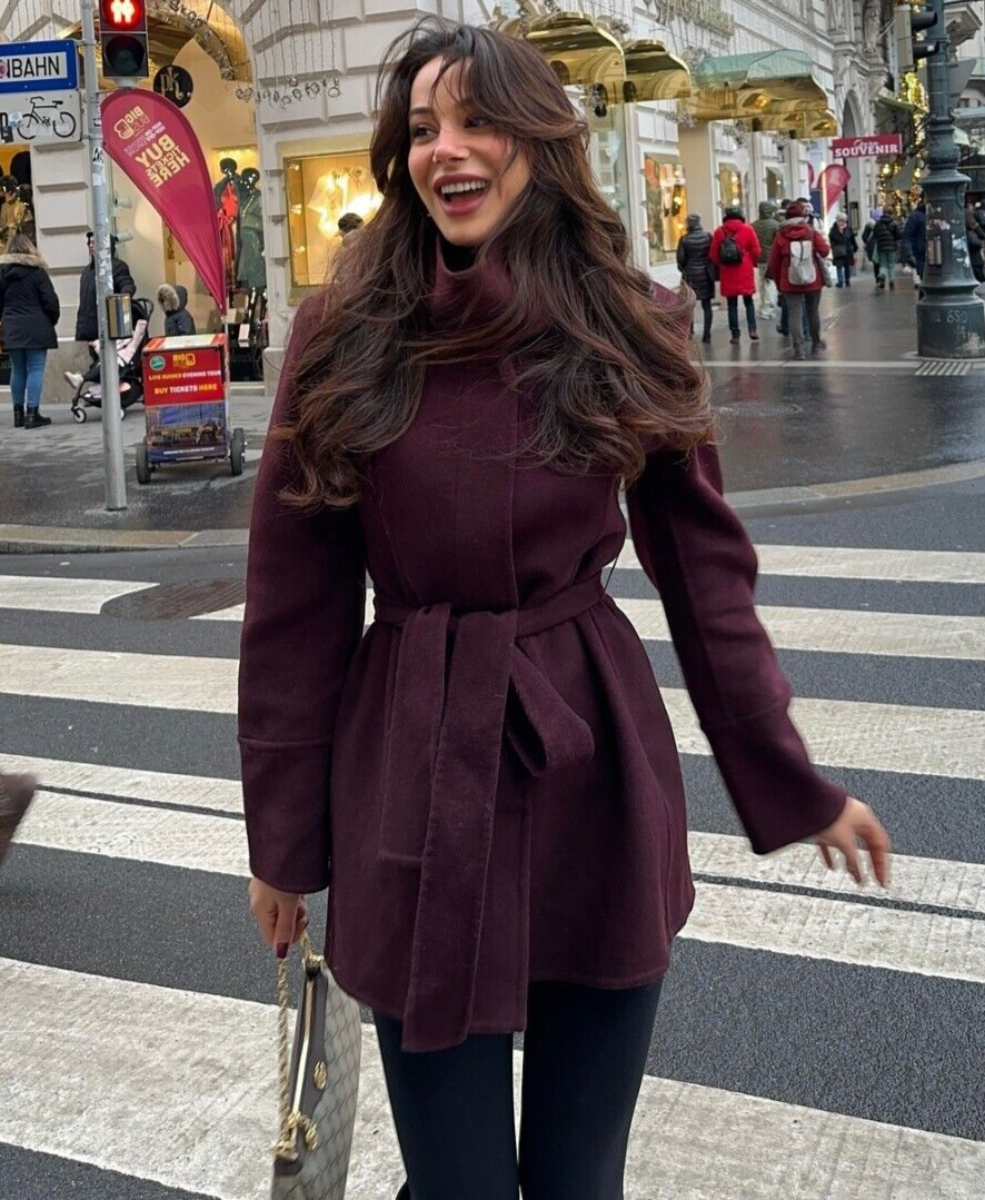 MAXMARA ヘッソセ ヘルト付き ロンクスリフ コト 【関税込】 Zara ZW Collection Wool Blend Coat With Belt Burgundy Size S