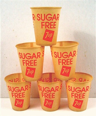 6 Sugar Free 7 Up Sample 4 oz Waxed Soda Cups Old Unused Store Stock