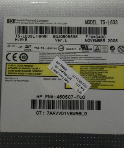 HP DVD±RW Burner Drive TS-L633L/HPMH 6GJQB05896  F/W=0400 NOVEMBER 2008