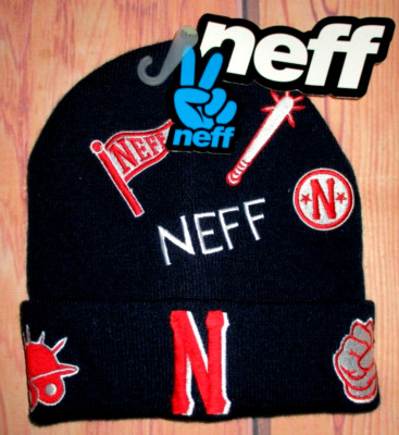MENS NEFF NAVY BLUE PATCHES BEANIE HAT ONE SIZE