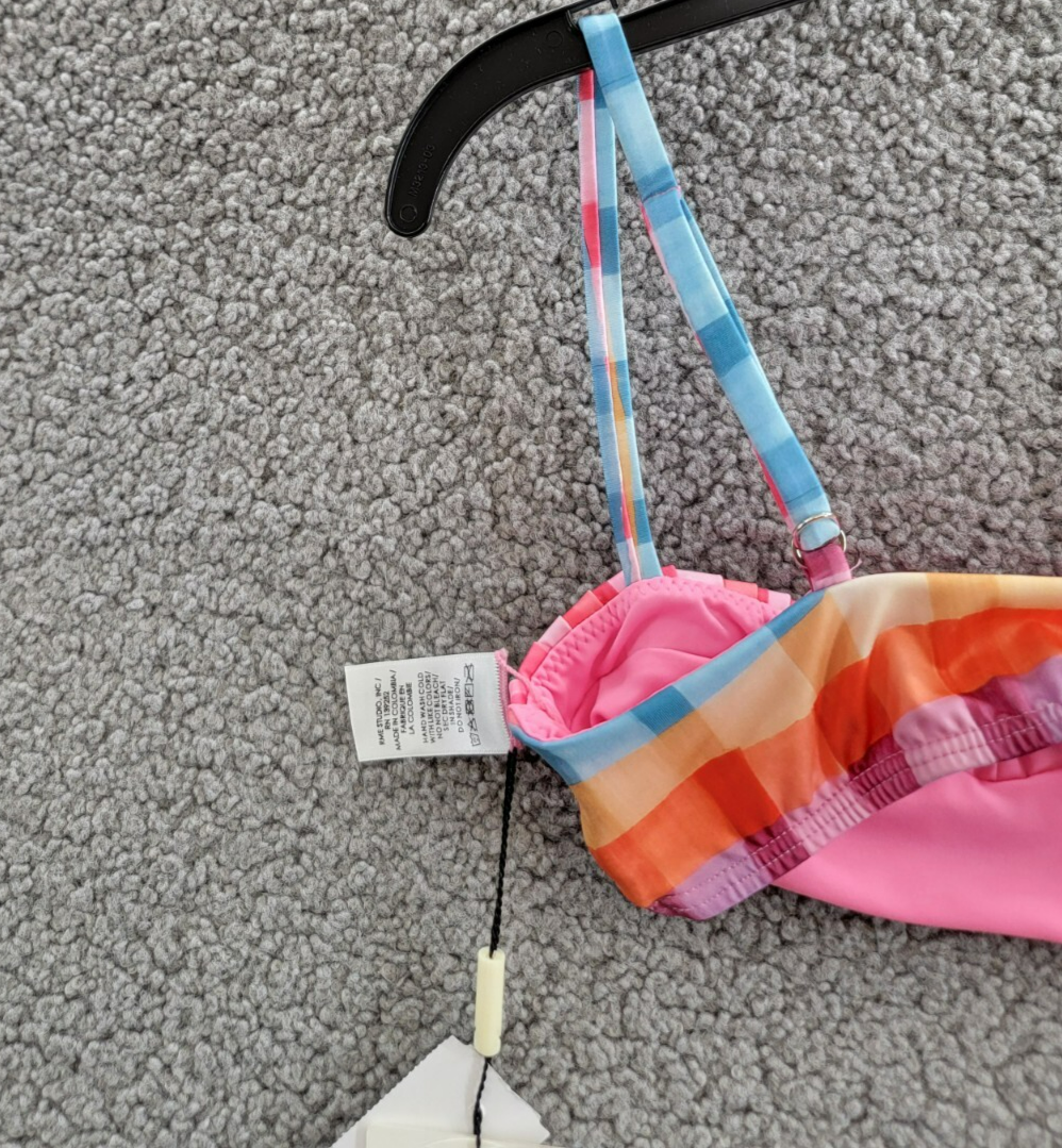 Peixoto Emmy Two Piece Swim Suit Girls' 8 Multi Check Adjustable Straps Pullover - Picture 10 of 23