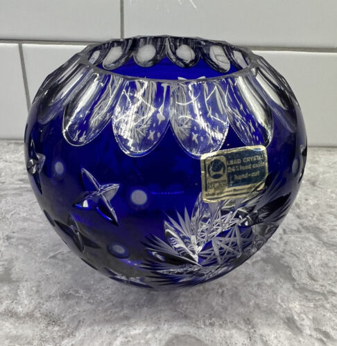 Lausitzer Glas Bleikristall GDR Cobalt Blue Cut to Clear 24 Lausitzer Glas Bleikristall GDR Cobalt Blue Cut to Clear 24