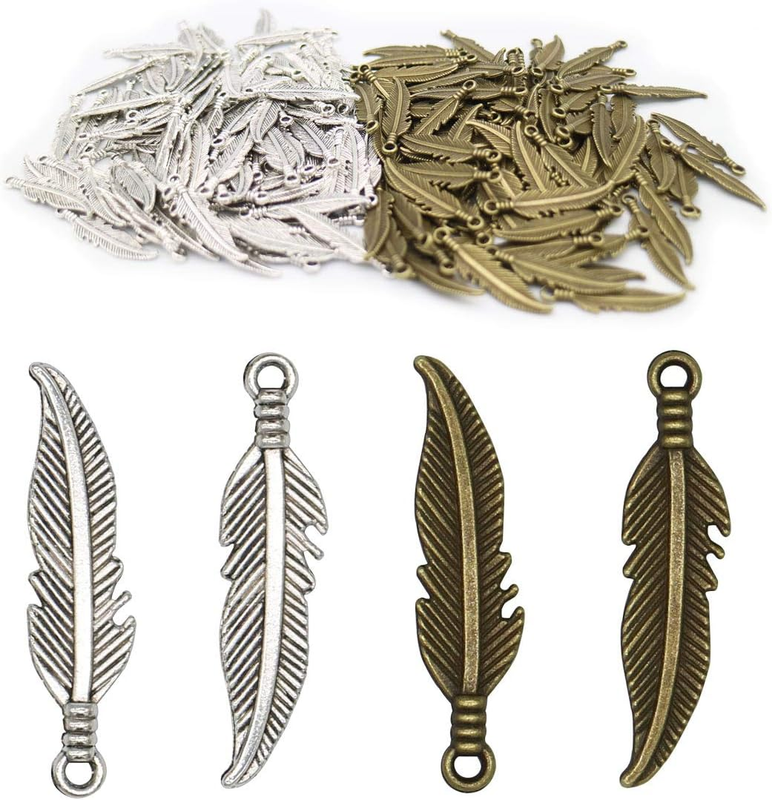 200 Pcs Craft Supplies Dream Catcher Feather Charms Pendants for Jewelry Making